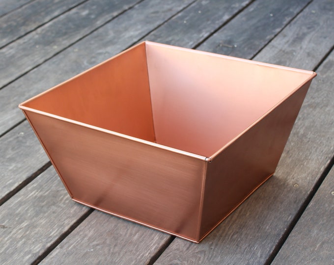 Square Copper Planter, 12 1/2 inch square x 6 inch H for houseplants, tabletop