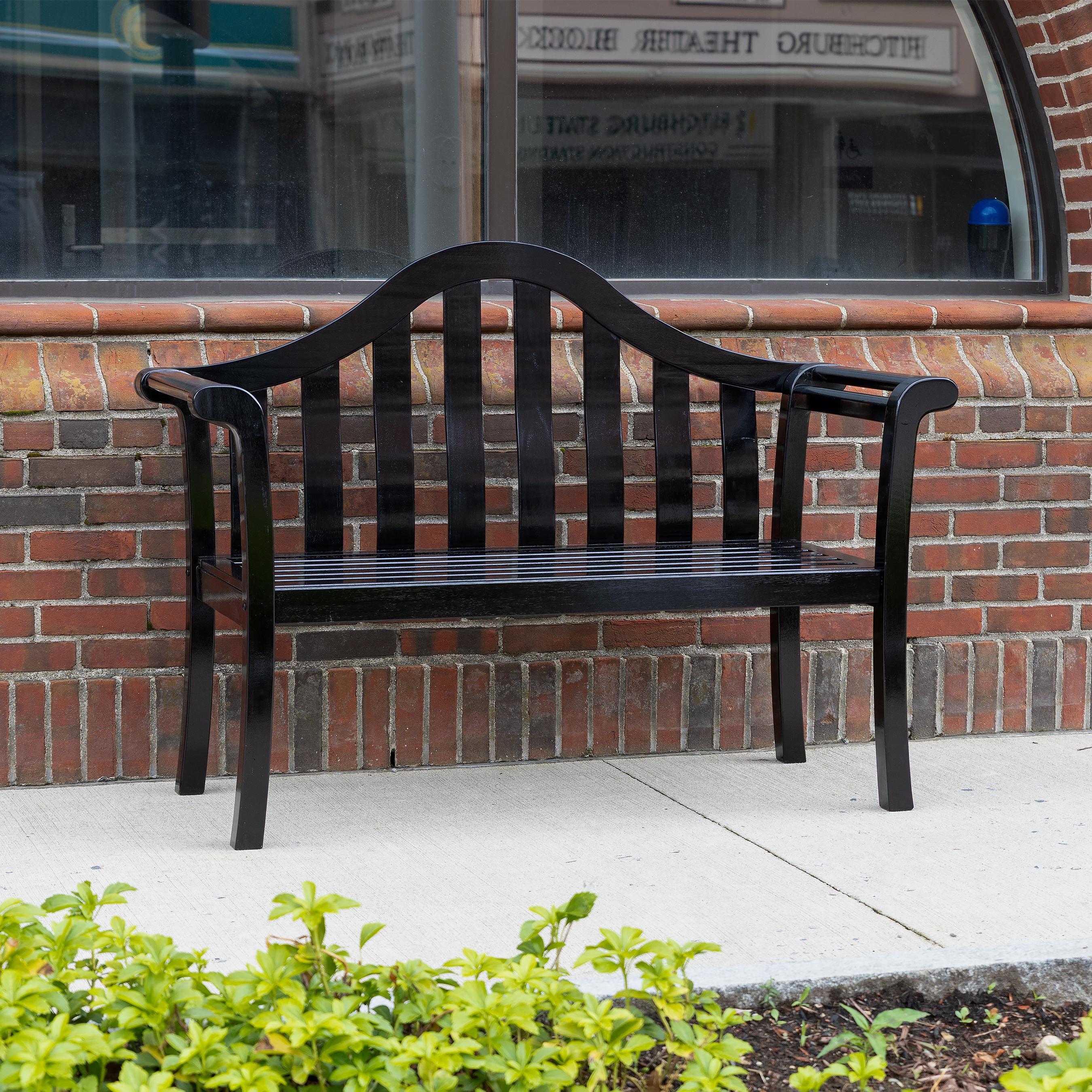 Black Curved-Back Eucalyptus Wood Porch Patio Bench