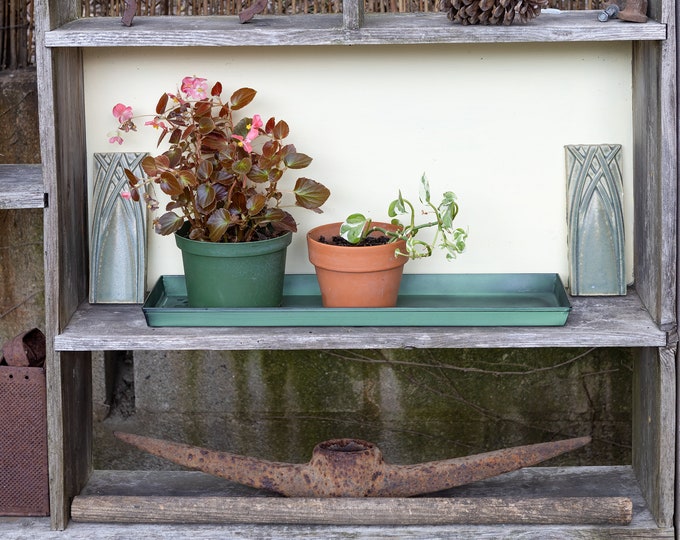 Set of Two, 22" Green Rectangular Plant Windowsill Trays