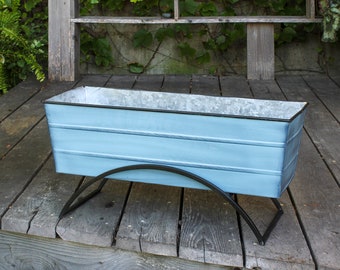 24"L Slate Blue Flower Box Planter with Modern Stand