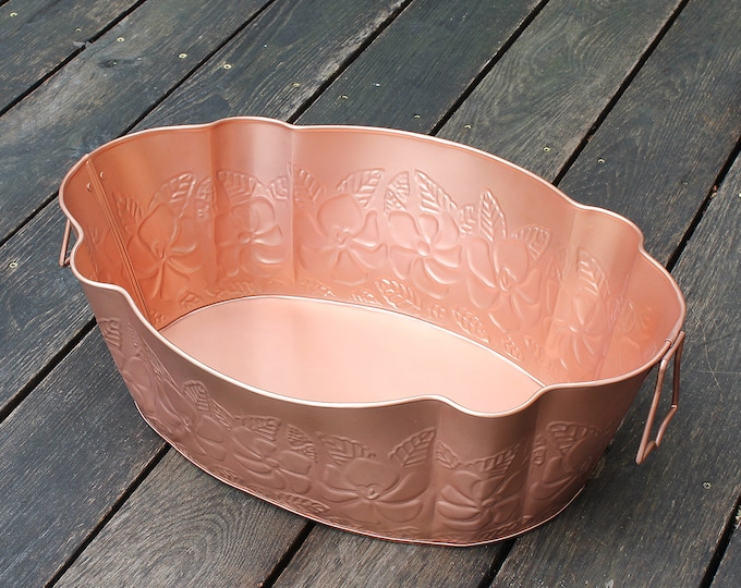 Scalloped Oval Copper Tub Planter, Ice Bucket