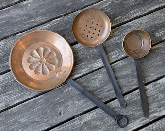 Trio of Vintage Copper Cooking Pans