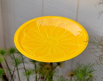 Dandelion Yellow Hand-Embossed Birdbath on Garden Stake