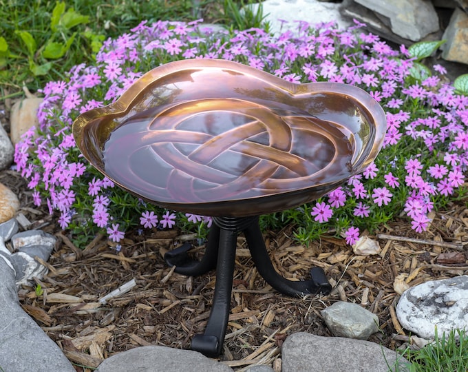 Celtic Knot Copper Birdbath with Small Stand