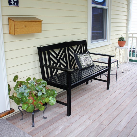 Eucalyptus Wood Porch Patio Bench Black Etsy