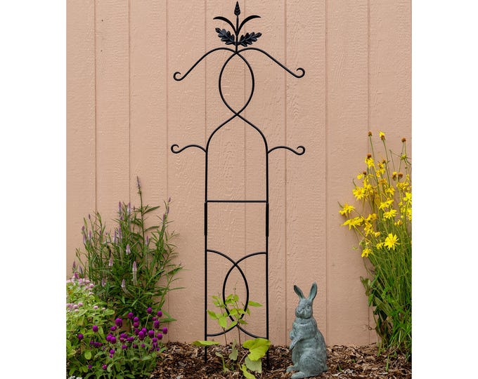 Classic Curls Wrought Iron Trellis,  Free-Standing for Garden, 72"H x 18"W