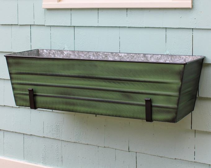 36"L Green Wall-Mount Window Box Planter with Brackets