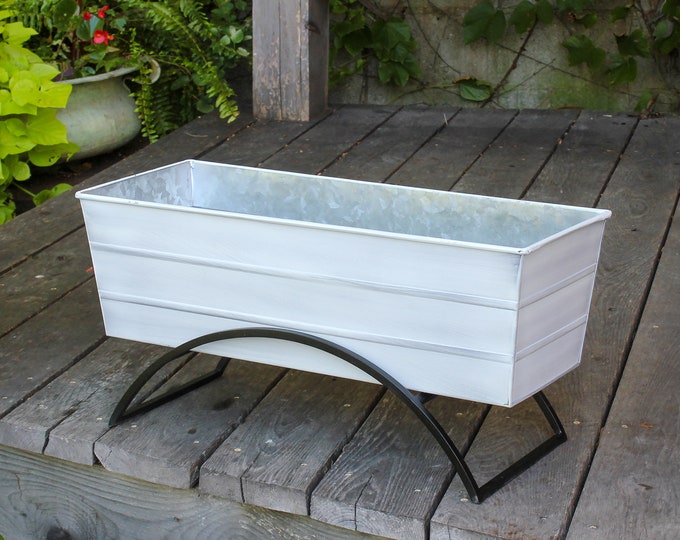 24"L White Flower Box Planter with Modern Stand