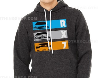 Rx7 Hoodie - Rx7 Generations Artwork -Full color print -Mazda Rx7 Fc - Fd - FB - Mid Weight Hoodie