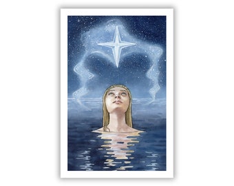 Stjärnan / Gicléetryck / Akvarellmålning / Tarotkort / 5x7, 8x12 / Konst