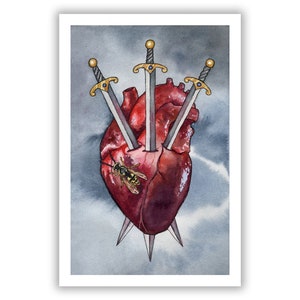 3 Schwerter / Giclée Druck / Aquarell Malerei / Tarot Karte / 13x18, 8x12 / Fine Art