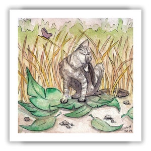 Scritch - Scritch / Giclee Print / Watercolor Painting / Stray Cat / Animal / 5x5, 8x8 / Fine Art