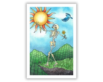 The Fool / Giclee Print / Watercolor Painting / Skeleton / Tarot / 5x7, 8x12 / Fine Art