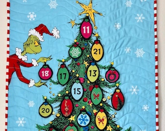 grinch advent calendar dr seuss christmas tree countdown wall quilt 22in x 35in - Dr Seuss Christmas Decorations grinch advent calendar dr seuss christmas tree countdown wall quilt 22in x 35in - Dr Seuss Christmas Decorations