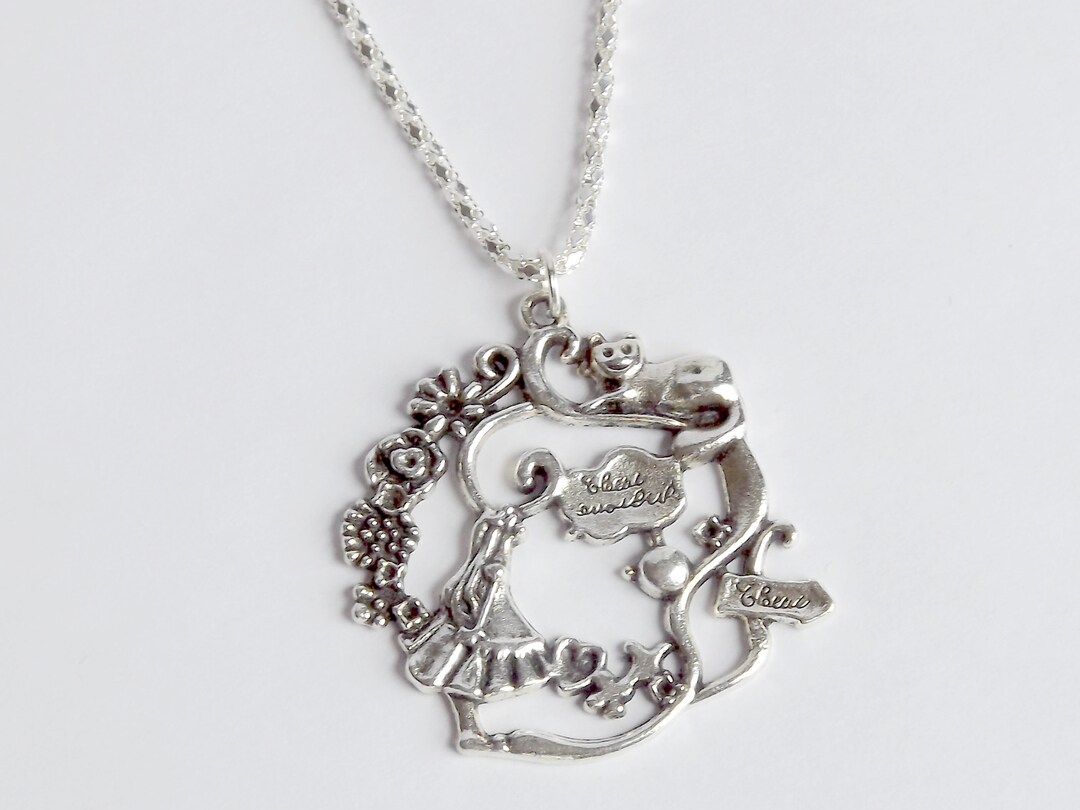 Alice in Wonderland Necklace Silver Alice in Wonderland Pendant With