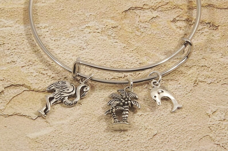 Tropical stackable bangle bracelet for anyone who loves flamingo jewelry palm tree bracelets or dolphin jewelry!
