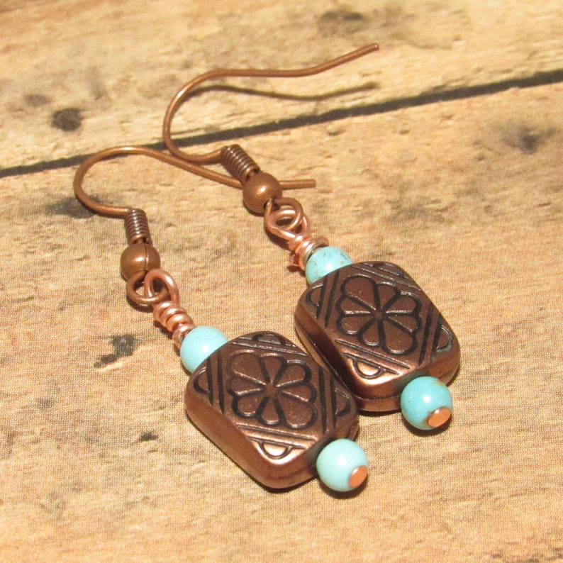 southwestern jewelry turquoise and copper earrings copper jewelry western earrings Copper earrings country girl earrings