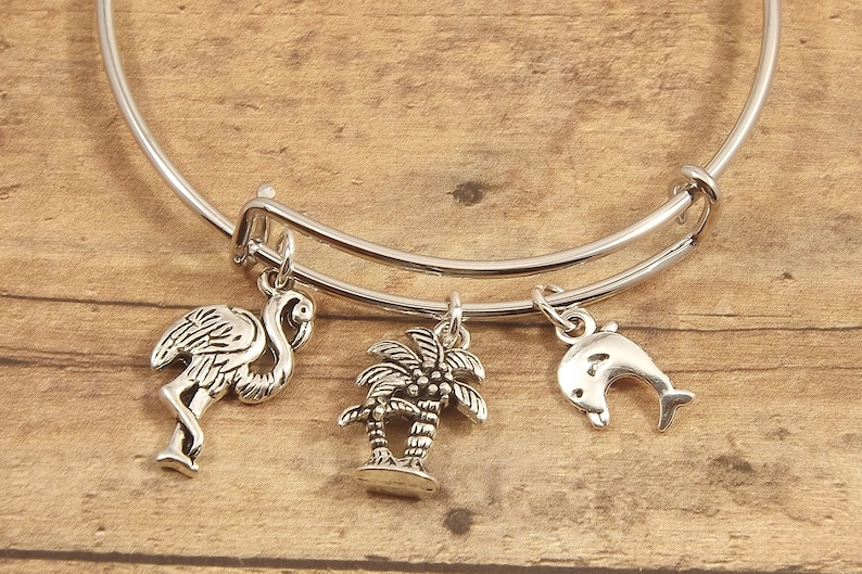 Tropical stackable bangle bracelet for anyone who loves flamingo jewelry palm tree bracelets or dolphin jewelry!