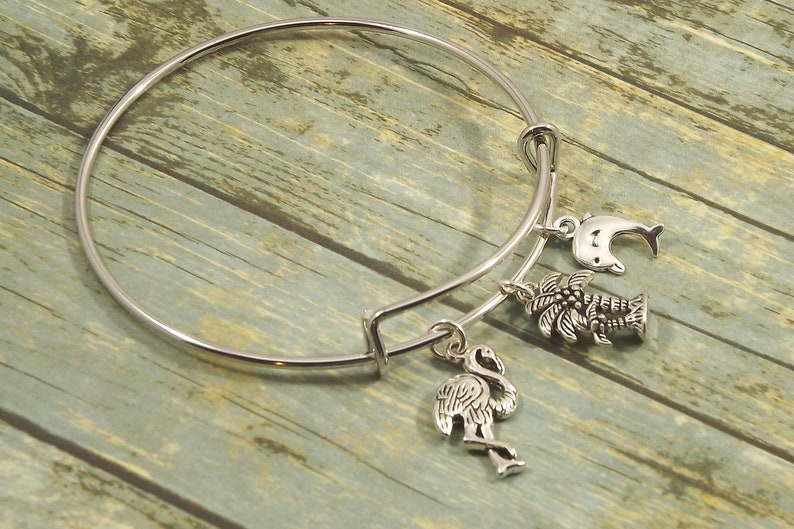 Tropical stackable bangle bracelet for anyone who loves flamingo jewelry palm tree bracelets or dolphin jewelry!
