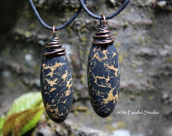 Black and Gold Jasper Necklace, Jasper Jewelry, Jasper Pendant, Stone Necklace, Womens Stone Necklace, Natural Stone Necklace, Jasper, Black