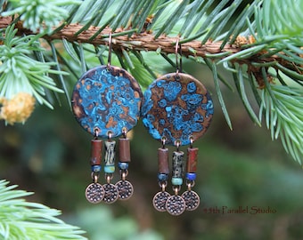 Blue Patina Earrings, Verdigris Earrings, Patina Earrings, Copper Earrings, Boho Earrings, Boho Jewelry, Copper Jewelry, Hippie Earrings