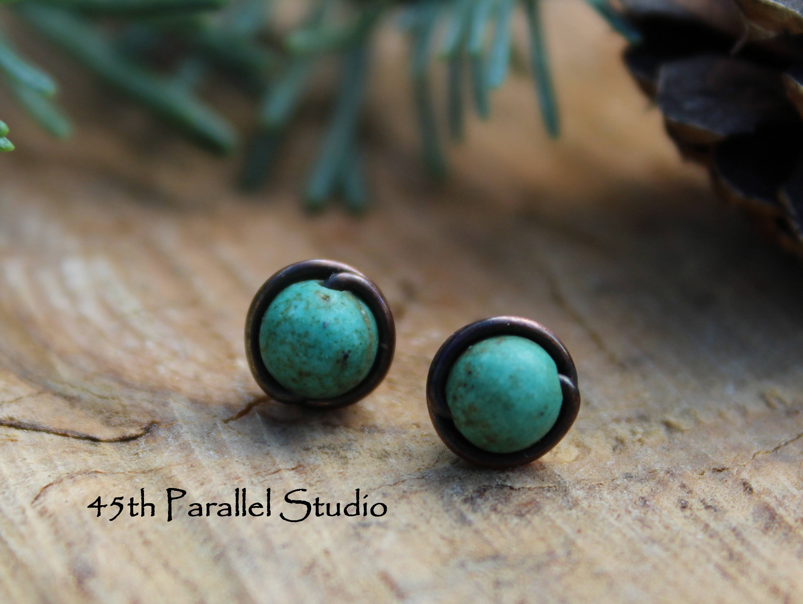 Turquoise Copper Stud Earrings Turquoise Magnesite Earring Etsy