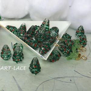 Christmas tree beads for Jewelry making, Christmas beads Painted, hand crafted, Cone shaped, unique Glass beads for DIY Christmas jewelry