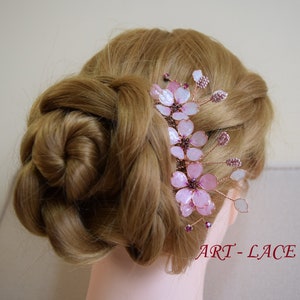 Cherry Blossom hairpiece, rose gold wedding hair comb, Sakura bridal hair comb, pink flower veil comb, bridal blush floral comb hair updo