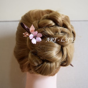 Pink Cherry Blossom hair stick, Sakura, Spring gift for women, wooden Hair stick, Rustic white blossom Japanese resin Kanzashi
