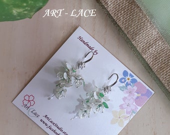 White bougainvillea earring, Bridal earring, Thanksgiving earring, peach, flower cluster, statement earring unique handmade earring