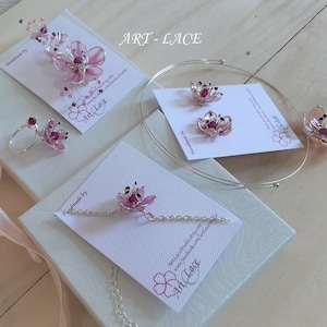 Sakura bridal jewelry set, Cherry Blossom Choker silver, Cherry Blossom earring stud Cherry blossom bracelet Pink Flower bridal jewellery