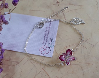 Orchid bracelet, adjustable, Purple flower bracelet, Charmed chain Hawaiian bracelet, crystal chain with slider, graduation gift her