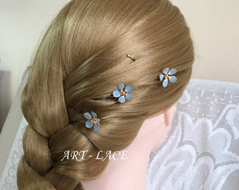 Forget-Me-Not hairpins, gift for girls/women, light blue flower hair clips, Flower girl's hair pin sky blue, Bridesmaid proposal