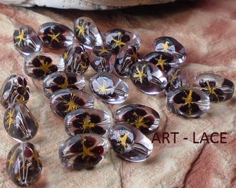 Perles d'automne Perles d'automne Perles de verre ovales pour la fabrication de bijoux, peintes à la main, perles focales de fleurs brunes, perles art déco pour bracelet unique rare
