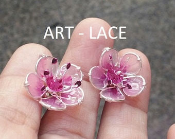 Cherry Blossom earrings stud, Sakura earring, Japanese earring, gift for women, bridal pink flower studs, girlfriend gift, artisan earring