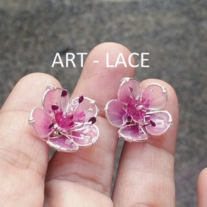 Cherry Blossom earrings stud, Sakura earring, Japanese earring, gift for women, bridal pink flower studs, girlfriend gift, artisan earring