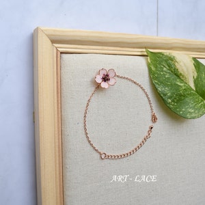 Rose gold Sakura bracelet, gift for women, Japanese cherry blossom crystal chain bracelet, pink bracelet, handmade jewellery image 3