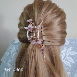 Bridal Hair claw clip large, Rose gold claw clip, Cherry Blossom clip, Sakura hair clip pink flower hair grip Bridesmaid Hair claw clamp