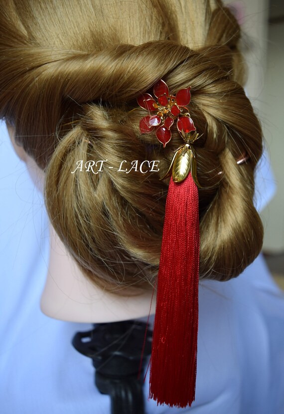 Red Poinsettia Hair Accessories Gold Hair Accessory Chinese Etsy
