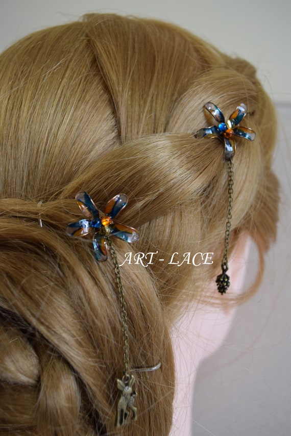 Bronze Hair Accessories Dangling Chain Bridal Rustic Flower Etsy