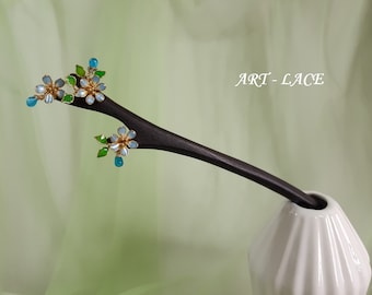 Forget Me Not Hair stick, Christmas gift for women, wooden hair stick, Myosotis hair slide, wire-resin Blue flower hair stick, Artisan