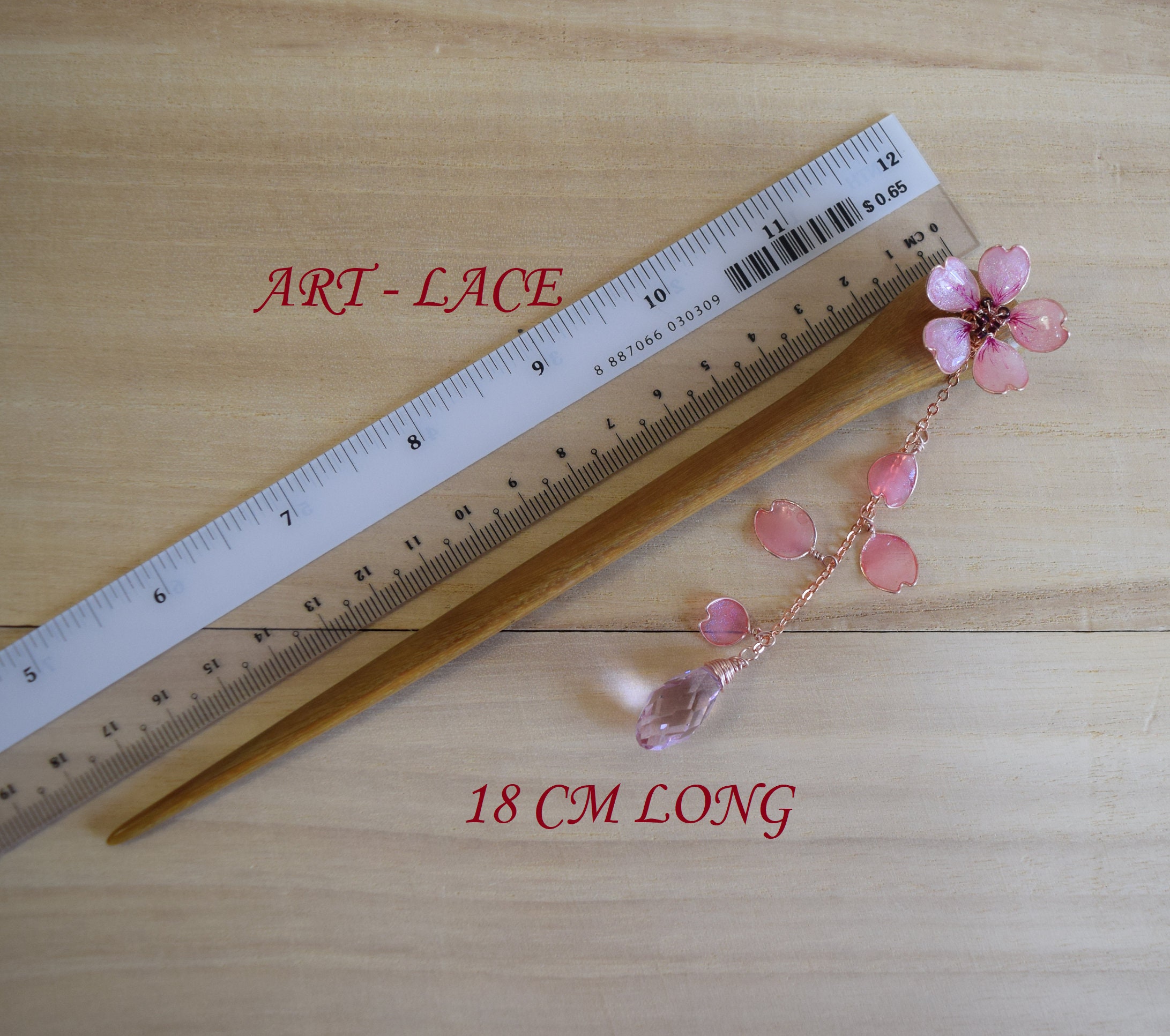 Beautiful Japanese-style cherry blossom hair stick 6.5” NWT, original packaging Japanese Style Geisha Hair Pins: 3-Piece Set with Pink  main image 3