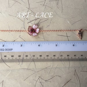 Rose gold Sakura bracelet, gift for women, Japanese cherry blossom crystal chain bracelet, pink bracelet, handmade jewellery image 6