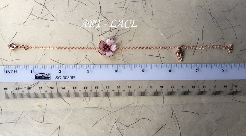 Rose gold Sakura bracelet, gift for women, Japanese cherry blossom crystal chain bracelet, pink bracelet, handmade jewellery image 6