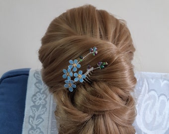 Forget me not hair comb, Mother's Day gift for mother, light blue flower bridal hairpiece, veil comb, , unique handmade gift