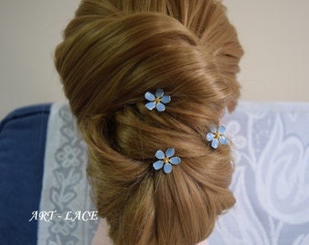 Something blue Forget me not hair fork, Forget me not hair pins silver, light blue bobby pin, blue wedding bridal hair accessory, hairpiece