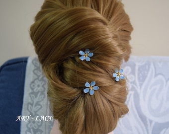 Something blue Forget me not hair fork, Forget me not hair pins silver, light blue bobby pin, blue wedding bridal hair accessory, hairpiece