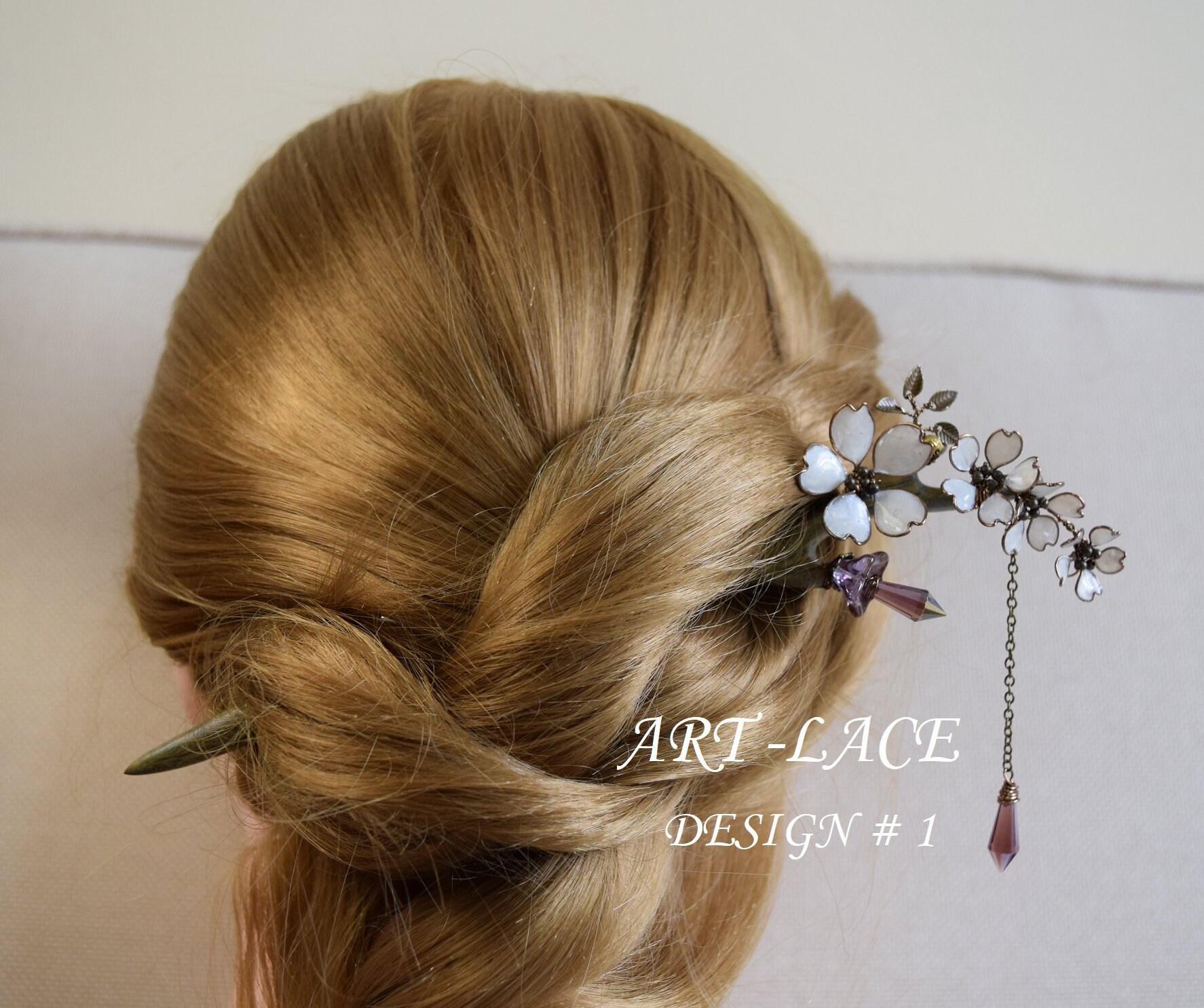 White Cherry Blossom Hair Stick With Dangle Rustic Chain - Etsy White Cherry Blossom Hair Stick With Dangle Rustic Chain - Etsy