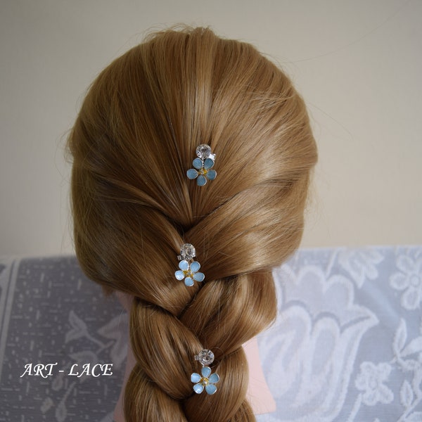 Forget Me Not claw clips for hair, tiny, mini flower dread locks light blue, sky blue braided hair clip rings/cuffs, unique, handmade gift