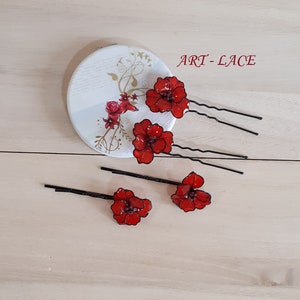 Poppy hairpin, Red flower hair forks, Summer gift for girls Poppy flower bobby pins, Birthday gift for girls
